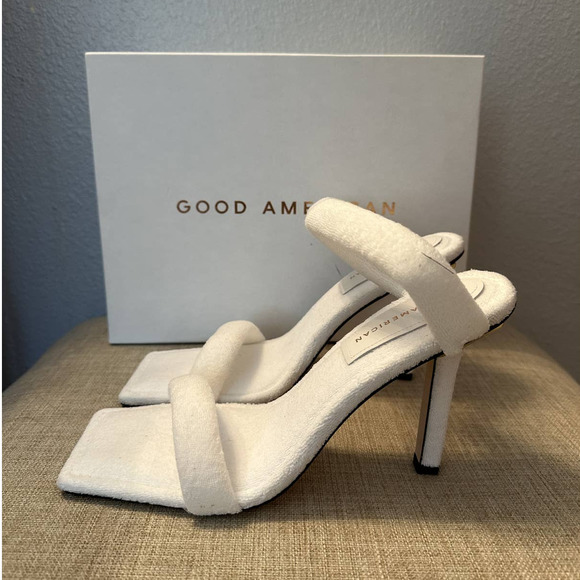 Good American Women's White Terry High Heel Slide Sandals Size 10 New In Box - Picture 3 of 11